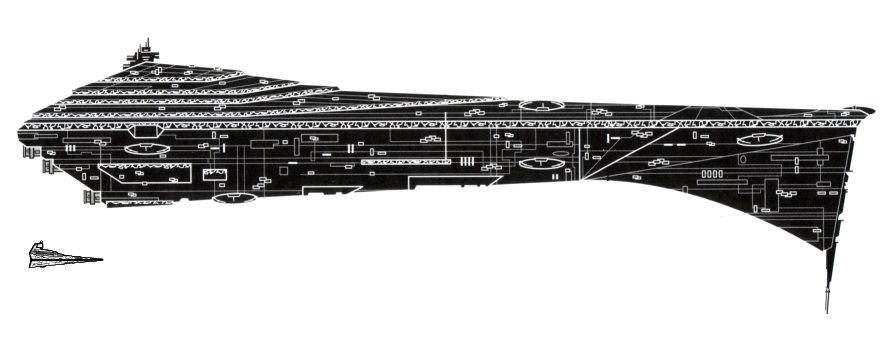 An ECLIPSE-Class Super Star Destroyer with Imperial-class Star Destroyer to scale.