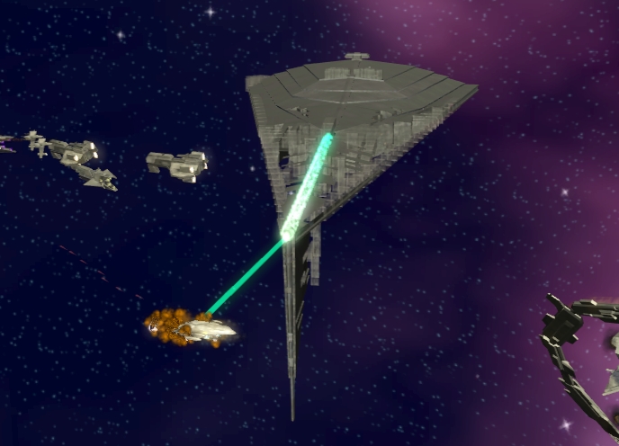 ECLIPSE fires its superlaser, destroying an MC80 Star Cruiser Liberty-type.