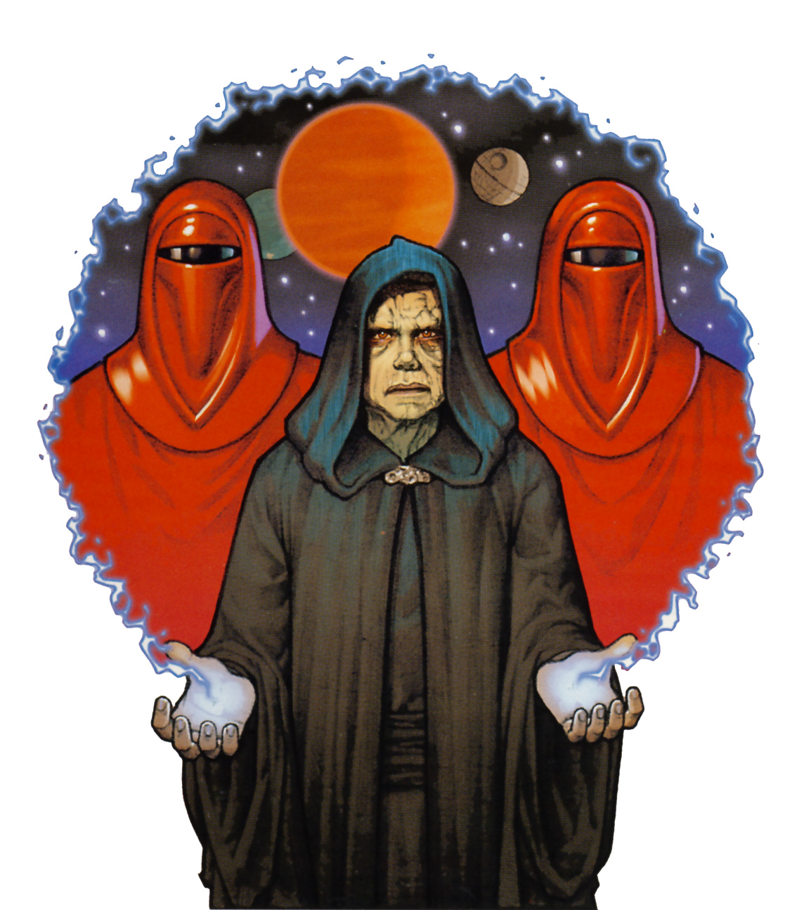 PALPATINE WITH TWO EMPEROR'S ROYAL GUARDS.