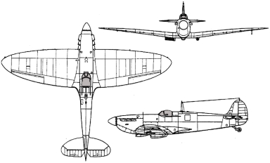 SUPERMARINE SPITFIRE LINE DRAWING.